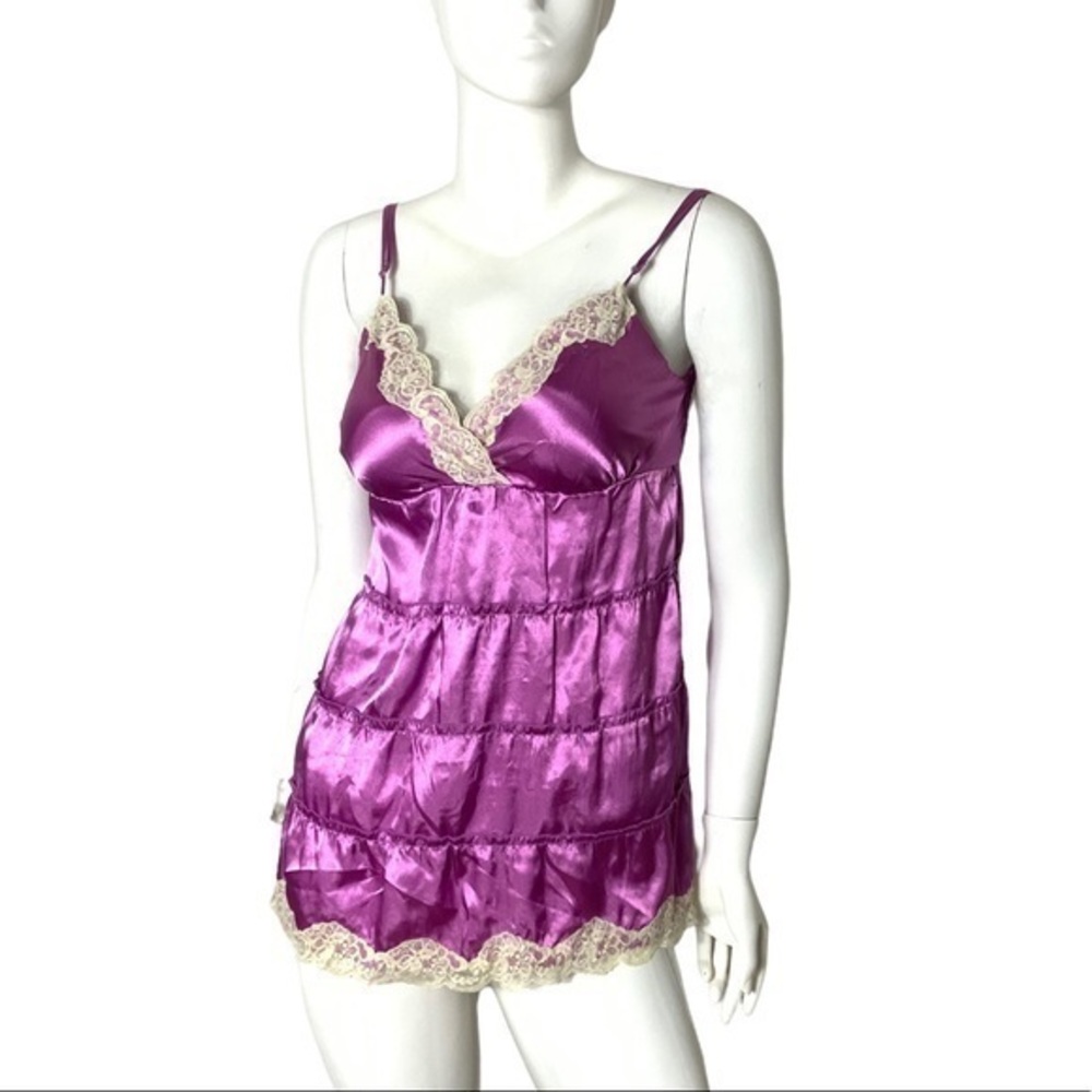 Miss Chievous purple satin finish tiered lace camisole‎ top large